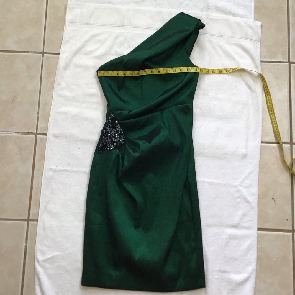 XSCAPE by Joanna Chen Women Elegant Dark Emerald Green One Shoulder Dress Sz 10 - Picture 11 of 14